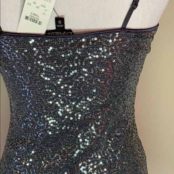Express Silver Sequined Spaghetti Strap Tank Top NWT size Extra Small - Picture 5 of 6